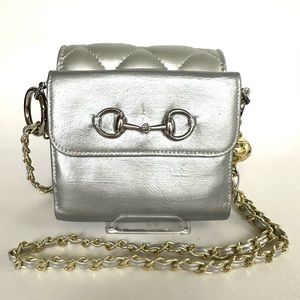 GUCCI Silver Horsebilt Bifold Wallet w/ offmarket minibag